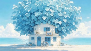 蓝色系海边小屋