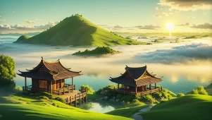 古风山水黄昏
