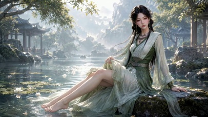 林间溪畔古风美人