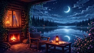 湖畔木屋月夜