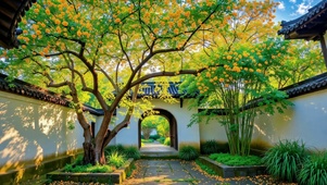 雅致古风庭院黄花盛景