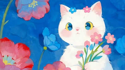 拿着花朵猫咪