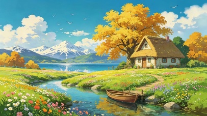 秋天河流小屋