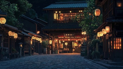 宁静古风小城酒楼建筑