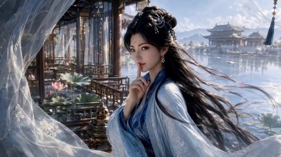 古风庭院清雅古装美女