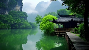 湖边古亭美景