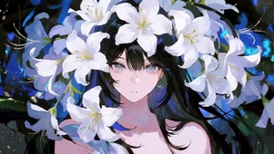 鲜花下女孩