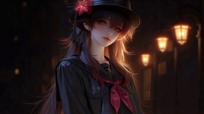 暗夜暖光下的红发美少女