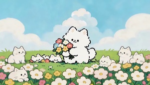 鲜花草地可爱猫咪