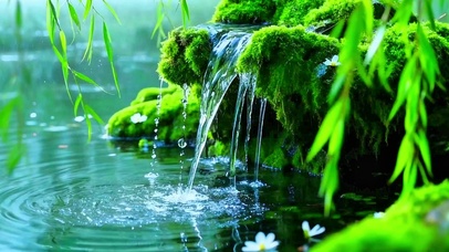 治愈垂柳流水4K