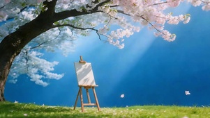 樱花树下的画架