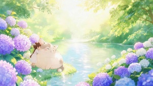鲜花湖边猫咪