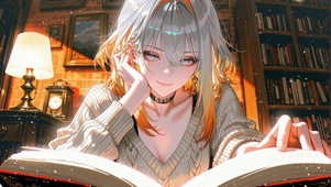 托腮享读书时光嘉贝莉娜