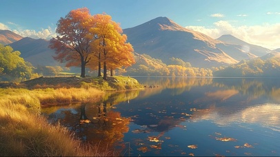 秋日阳光高山湖泊