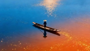 晚霞湖面