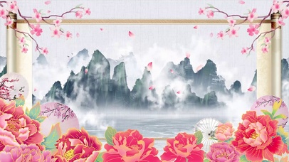 国风山水墨画灿烂花朵京剧动画