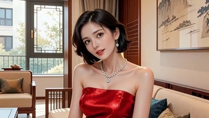 中式风格客厅的红衣性感美女
