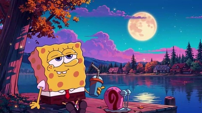 海绵宝宝和小窝在湖边