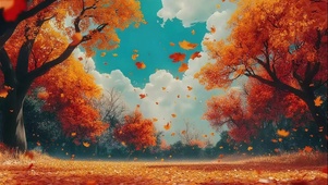 秋日唯美郊外森林落叶