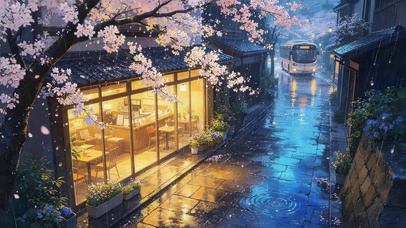 雨后樱花小巷