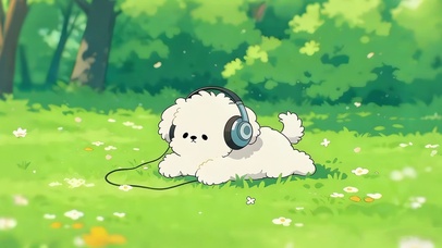 草地上听音乐狗狗