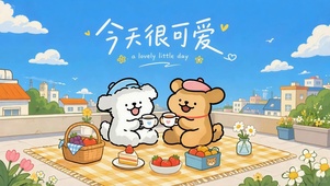 今天很可爱治愈小狗野餐
