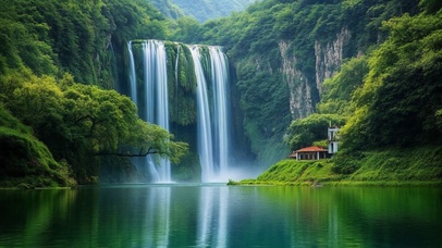 山水瀑布流水美丽风景