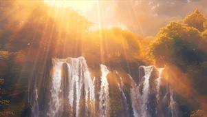 护眼森林绿景瀑布景色带鱼屏