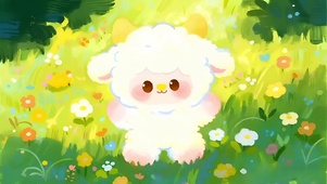 萌萌小羊绿色草地上的花语
