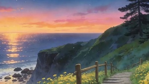 晚霞夜景带鱼屏