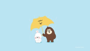 寒冬雨中的搭伞可爱小熊情侣