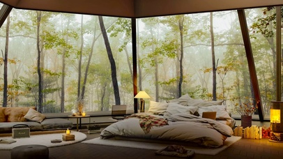 雨天树林温馨小屋