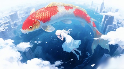 锦鲤环绕的天空海少女