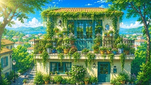 夏天小镇小屋