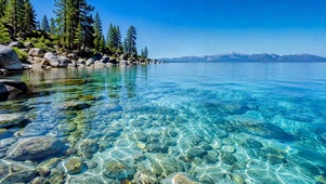 清澈蓝湖湖畔自然风景