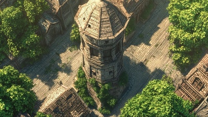 绿色夏日古塔小镇建筑