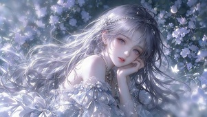 梦幻花海托腮少女
