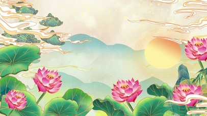 国潮风荷花池塘壁纸图