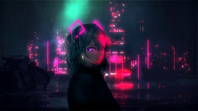 赛博朋克雨路女孩