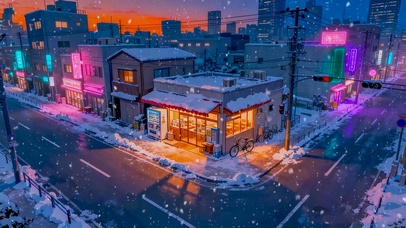 冬雪街角商店