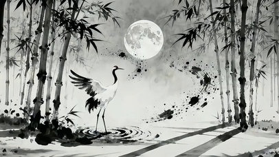 竹间鹤影・墨月行