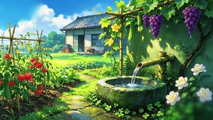葡萄藤下的流水井