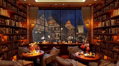  咖啡厅书屋雨天