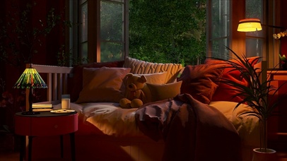 下雨天舒适的客厅