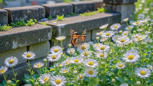 蝶落雏菊