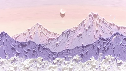 粉紫山峦与月