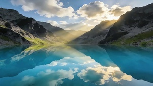 镜湖间雪岭晨光（4K)