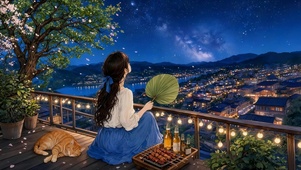 夏日星空城市