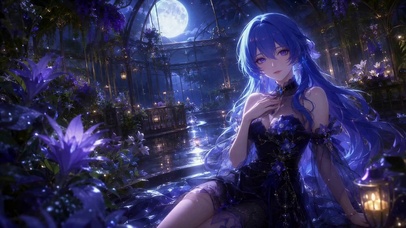 月夜花房蓝发美少女