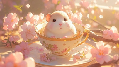 茶杯中的呆萌仓鼠